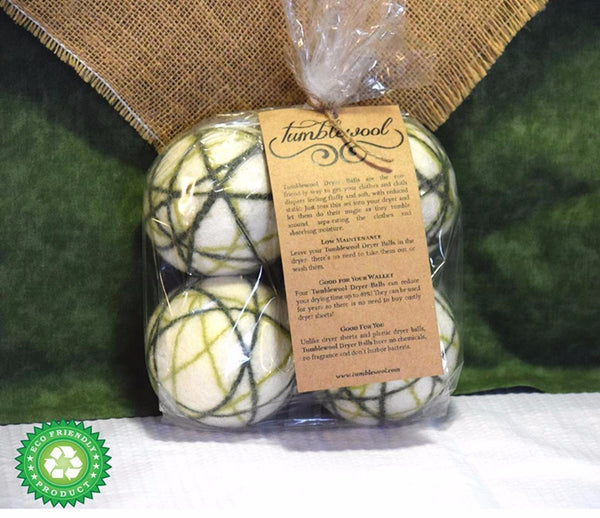 Wool Dryer Balls - 100% Wool - Green 4-Pack