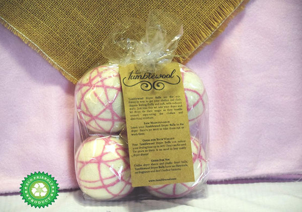 Wool Dryer Balls - 100% Wool - Pink 4-Pack